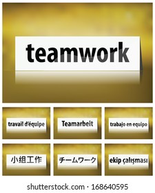 Illustration of Teamwork Concept on white background in seven languages