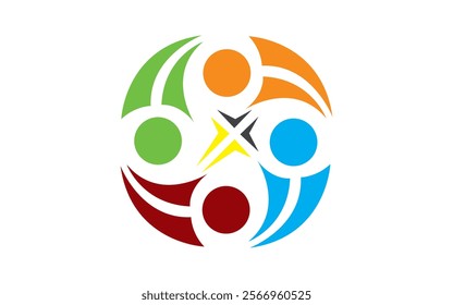 Illustration of Teamwork and Harmony in Diversity with a Circle of Colorful Leaves logo design