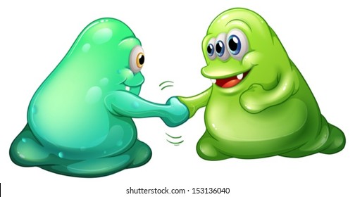 Illustration of a teamwork of monsters on a white background