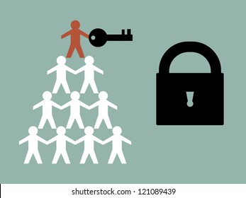Illustration of teamwork paper man hold the key to success