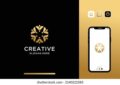 illustration of teamwork or social community logo design.
