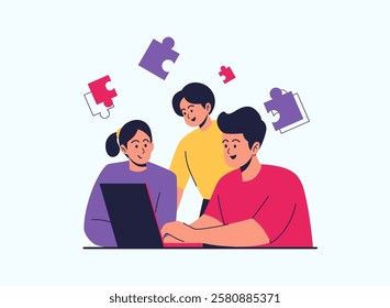 Illustration of an Teamwork Solution Cartoon
