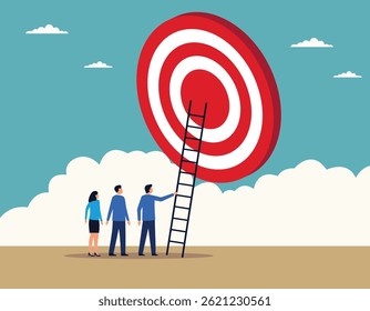 Illustration of a teamwork toward the target reaching goals together vector art
