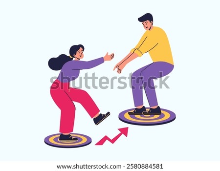 Illustration of an Teamwork Working Together Cartoon