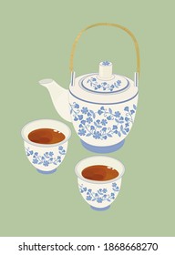 Illustration of teapot and cup.