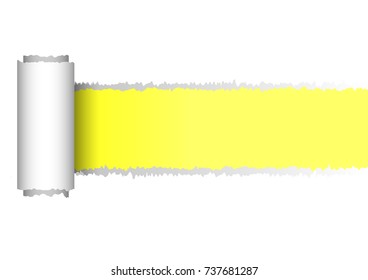 Illustration of tear paper, torn or ripped paper effect from scratch on yellow paper background with copy space for your text.