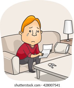 Illustration of a Tearful Man Reading a Goodbye Letter