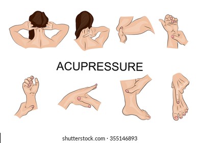 illustration of the techniques of acupressure. Oriental medicine