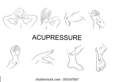 illustration of the techniques of acupressure. Oriental medicine