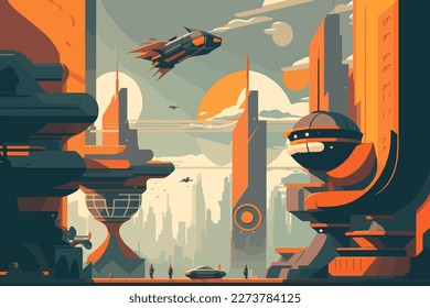 Illustration of the technological futuristic city, 2d vector flat, EPS 10