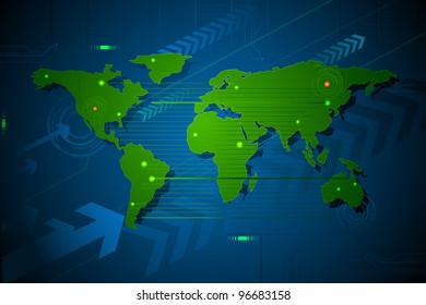 illustration of technology background with arrow and world map