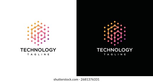 Ilustración de la Plantilla de Vector de logotipo de señal CP de la letra de conexión de tecnología	