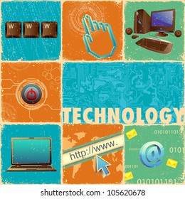 illustration of technology element with computer forming collage