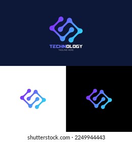 Illustration Technology Logo Design. Digital technology. Brain Logo Template. Abstract vector logo