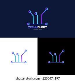 Illustration Technology Logo Design. Digital technology. Brain Logo Template. Abstract vector logo