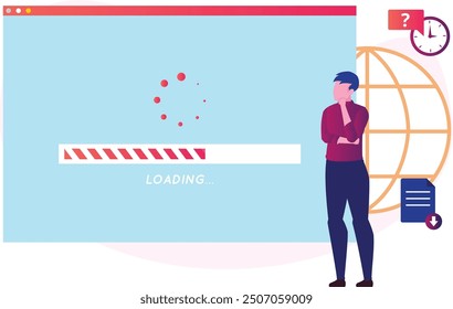 illustration, technology, website, process, man, vector, progress, design, load, update, isolated, status, internet, check, download, upload, service, teamwork, management, banner, business, flat,