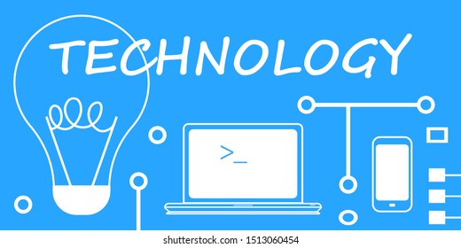 Illustration of TECHNOLOGY word in STEM - science, technology, engineering, mathematics education concept