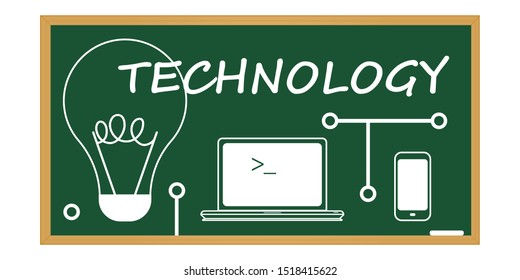 Illustration of TECHNOLOGY word in STEM - science, technology, engineering, mathematics education concept.