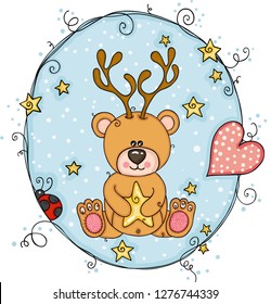 Illustration with teddy bear with deer horns
