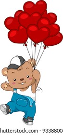 Illustration of a Teddy Bear Delivering Balloons