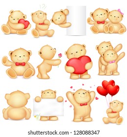 illustration of teddy bear in different pose for love background