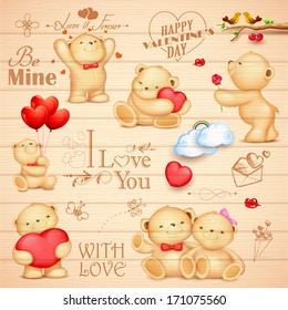 illustration of teddy bear in different pose for love background