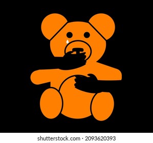 Illustration of a teddy bear getting kidnapped and facing violence. Conceptual illustration of child abduction