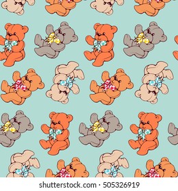 Illustration of a Teddy Bear isolated on white background.  Drawing with ink and watercolor. Vector