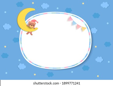 Illustration of teddy bear on frame with lullaby background.