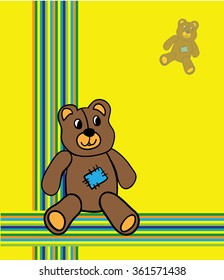 Illustration with Teddy bear on a yellow background. Vector