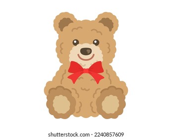 An illustration of a teddy bear with a ribbon.