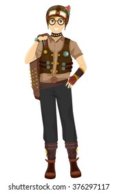 Illustration of a Teen Boy Wearing a Cool Steampunk Outfit