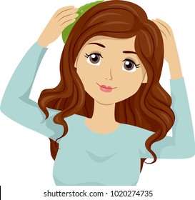 Illustration of a Teen Girl Applying Aloe Vera on Her Hair for Hair Strength and Growth
