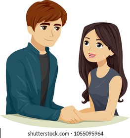 Illustration Teen Girl Boy Holding Hands Stock Vector Royalty Free