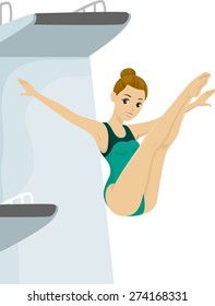 Illustration of a Teen Girl in her Swimsuit Diving