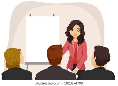 Illustration of a Teen Girl Presenting a Blank Board to a Panel