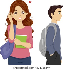 Illustration of a Teen Girl Student Looking over to Someone she Likes