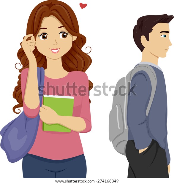 Illustration of a Teen Girl Student Looking over to Someone she Li
