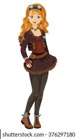 Illustration of a Teen Girl Wearing Fantasy Steampunk Garments