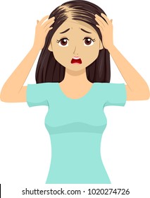 Illustration of a Teen Girl Worrying about Loosing Her Hair from Alopecia