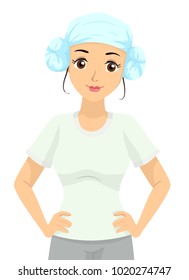 Illustration of a Teen Korean Girl Wearing a Towel in Her Head inside the Spa
