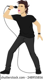 Illustration Of A Teenage Boy In Black Clothing Singing A Rock Song