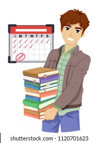 Illustration of a Teenage Boy Carrying Books For Review for His Coming Board Examination