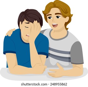 Illustration of a Teenage Boy Comforting His Crying Friend