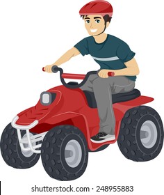 Illustration eines jungen Jungen, der ein Quad Bike fährt