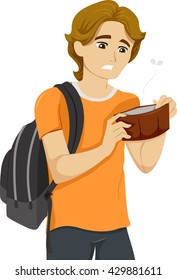 Illustration of a Teenage Boy with an Empty Wallet