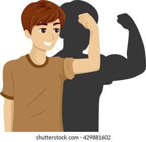 Illustration of a Teenage Boy Flexing His Bicep