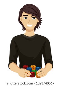 Illustration of Teenage Boy Holding Casino Chips for Fundraising