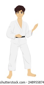 Illustration of a Teenage Boy in Judo Uniform Practicing His Skills