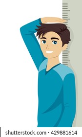 Illustration of a Teenage Boy Measuring His Height